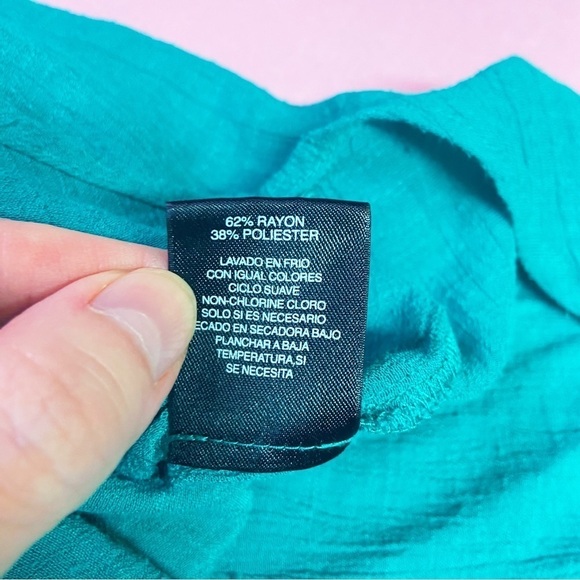 Signature Studio teal gauzy zip neckline roll sleeve summer tunic top M - Picture 8 of 10